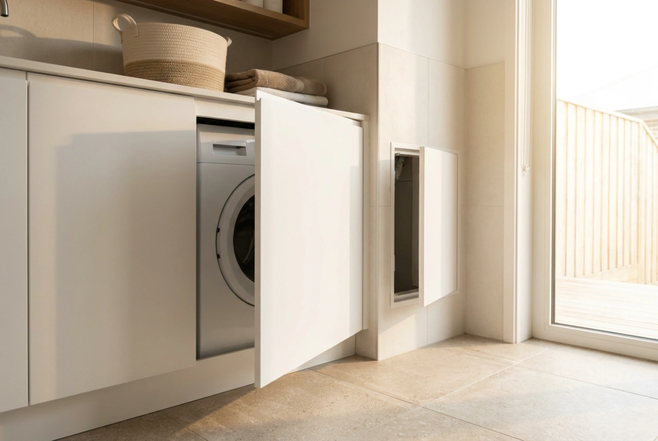 Hoe plan je een wasmachine ombouw met behoud van toegang tot aansluitingen