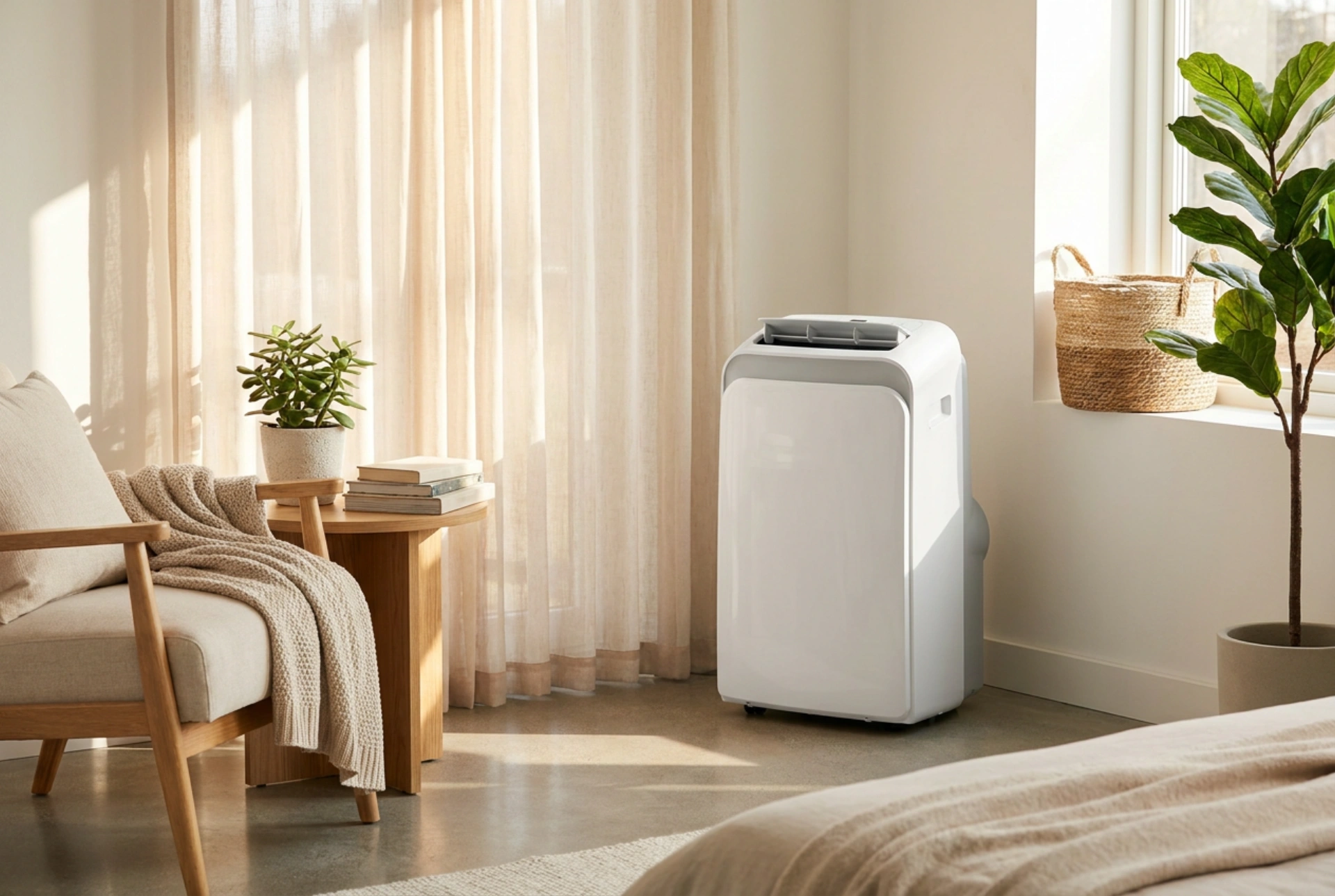 Mobiele airconditioner met verwarmingsfunctie in een klein appartement
