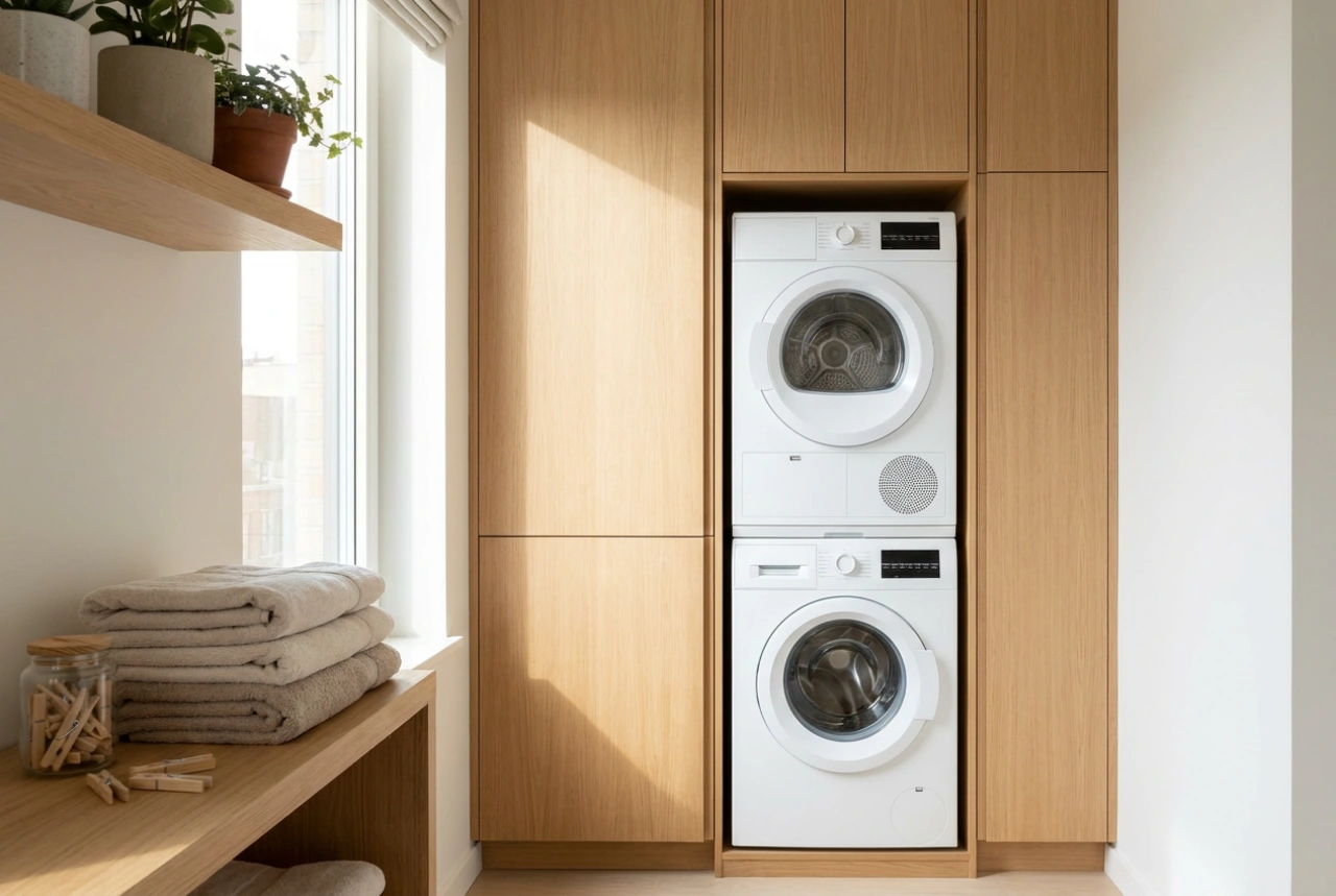 Wasmachine en droger efficiënt plaatsen in een kleine ruimte