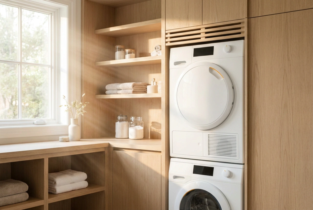Wasmachine en droger in een kast: stapelen zonder oververhitting