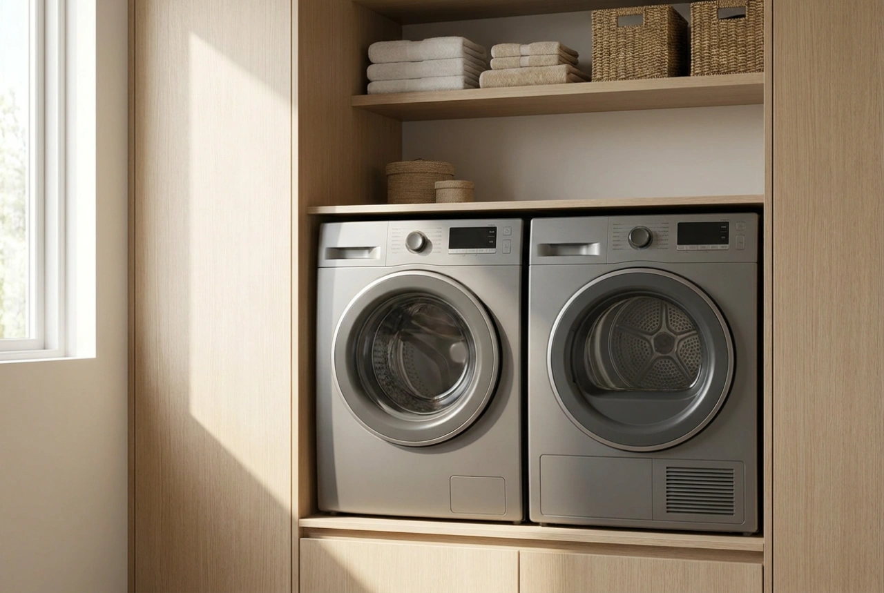 Ingebouwde wasmachine en droger ontwerpen met ruimte voor onderhoud