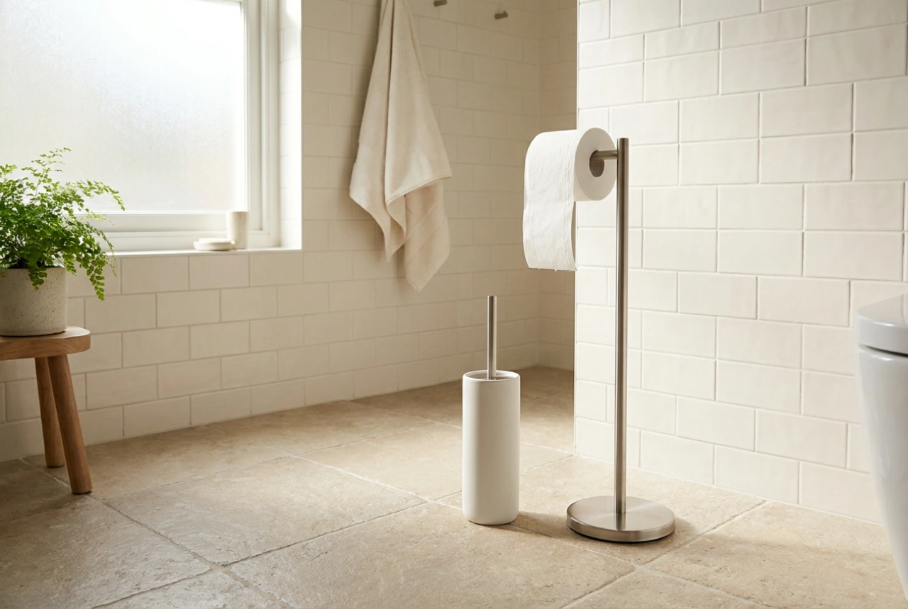 De perfecte plaatsing van een toiletrol- en toiletborstelstandaard