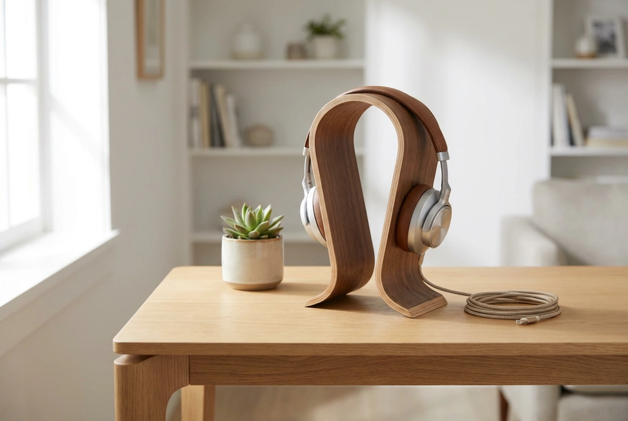 Hoe een houten hoofdtelefoonhouder zorgt voor rust en orde op uw werkplek