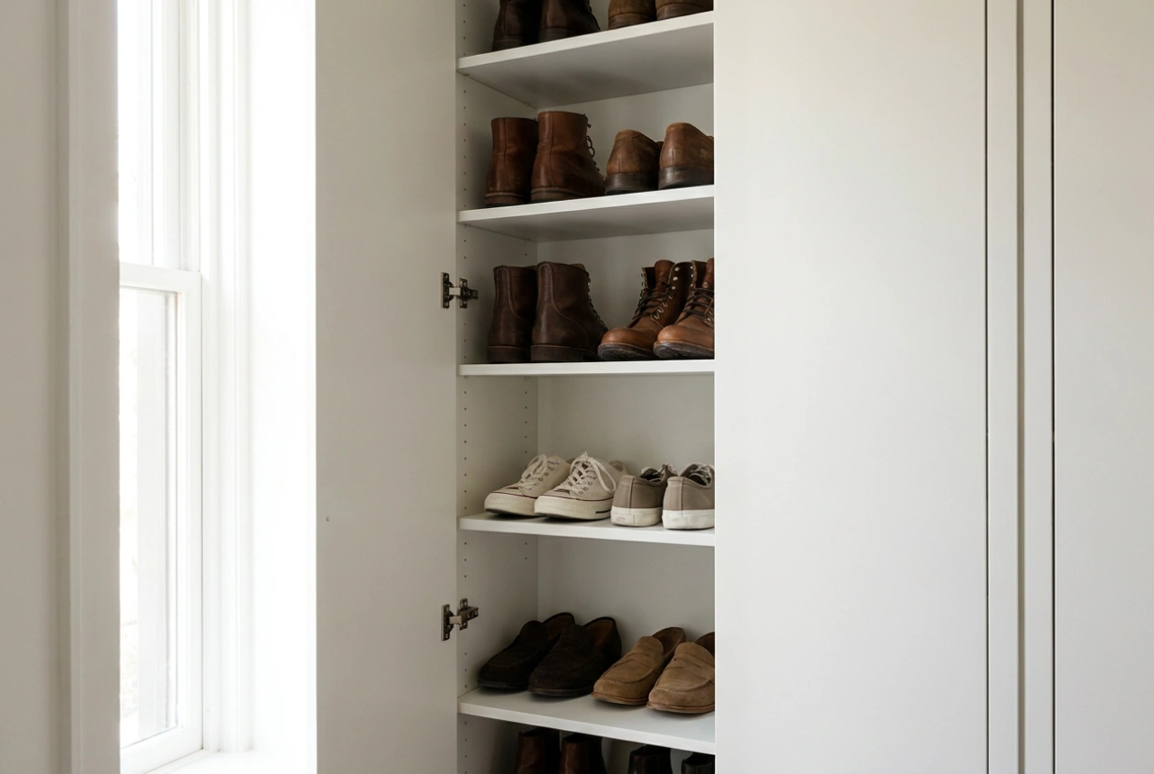 Schoenen efficiënt ordenen in een smalle, hoge kast