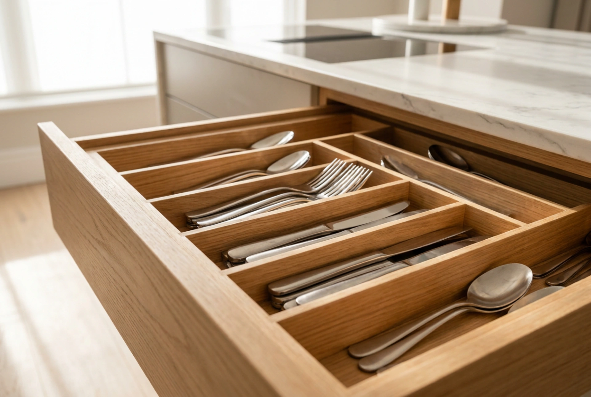 Lade-indelingen in de keuken als basis voor een opgeruimd werkblad