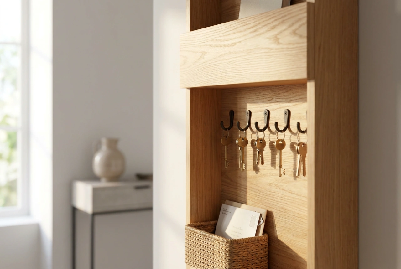 Hoe u sleutels organiseert in een houten sleutelkastje bij de entree