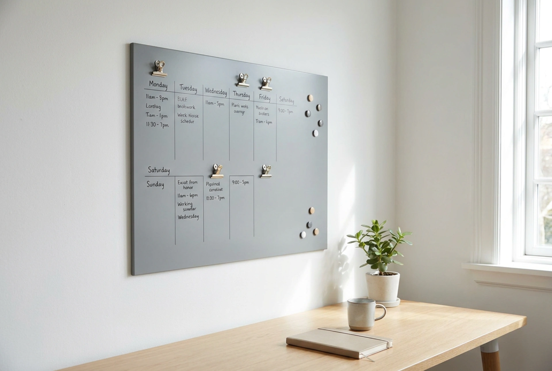 Een groot magnetisch wandbord als centraal planningsstation