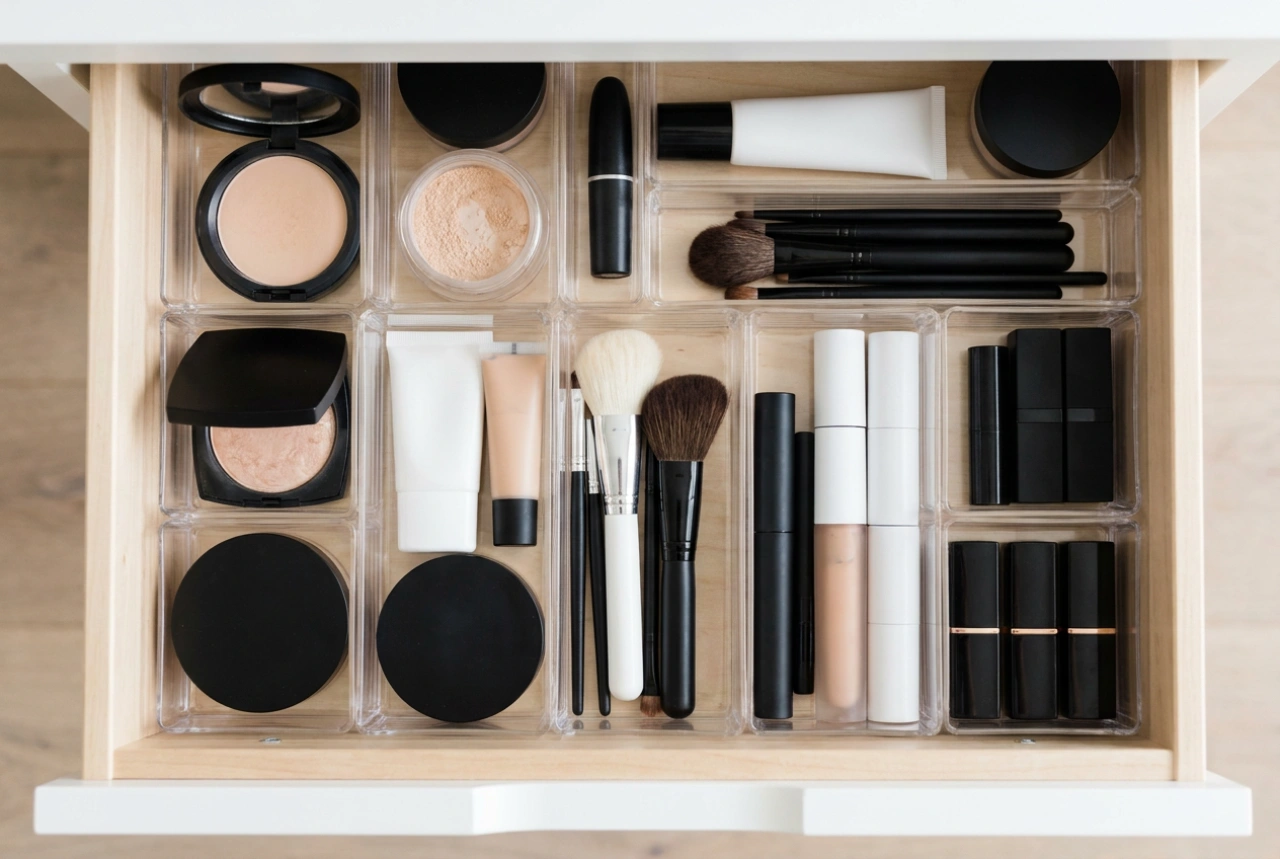 Hoe je make-up in een organizer ordent op volgorde van gebruik