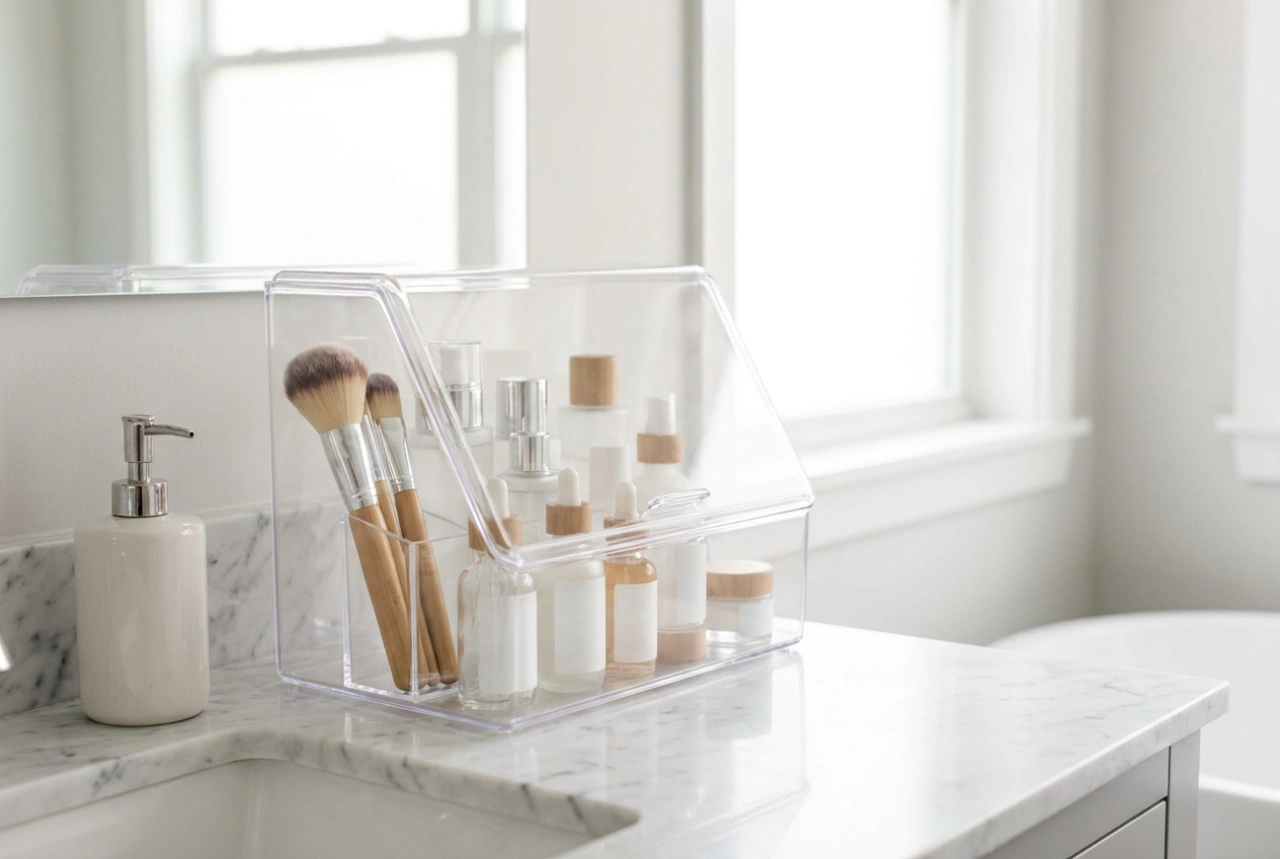Afsluitbare cosmetica-organizer als bescherming tegen stof