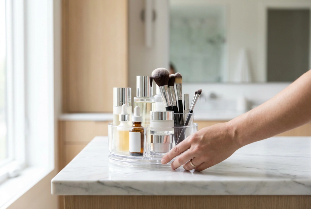 Hoe je een roterende cosmetica-organizer instelt voor een geruisloze en soepele werking