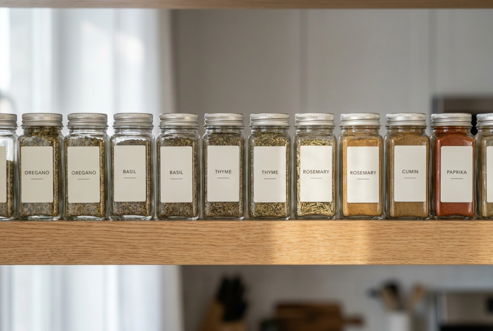 Hoe organiseer je kruidenpotjes met labels perfect in één lijn