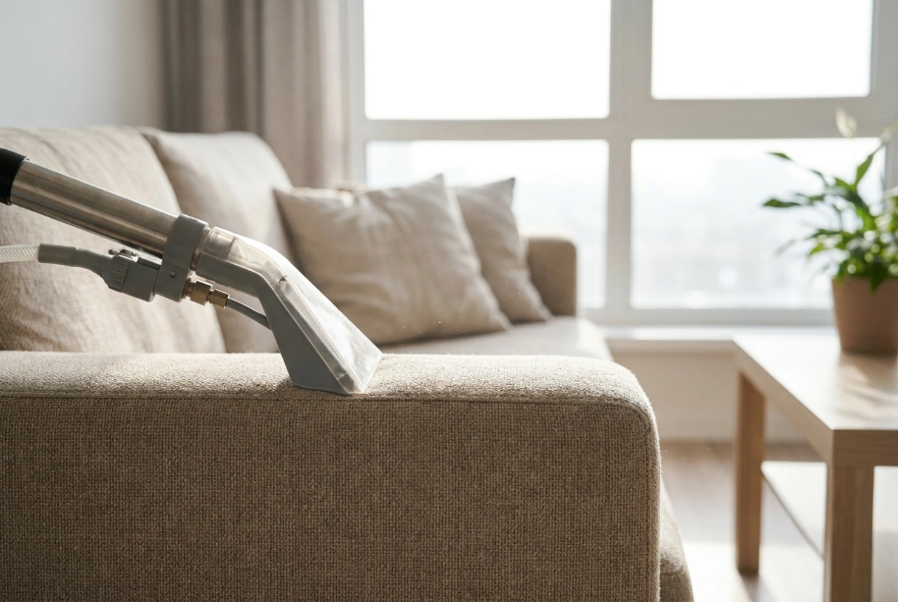 Veilig meubelbekleding reinigen met een sproei-extractiezuiger