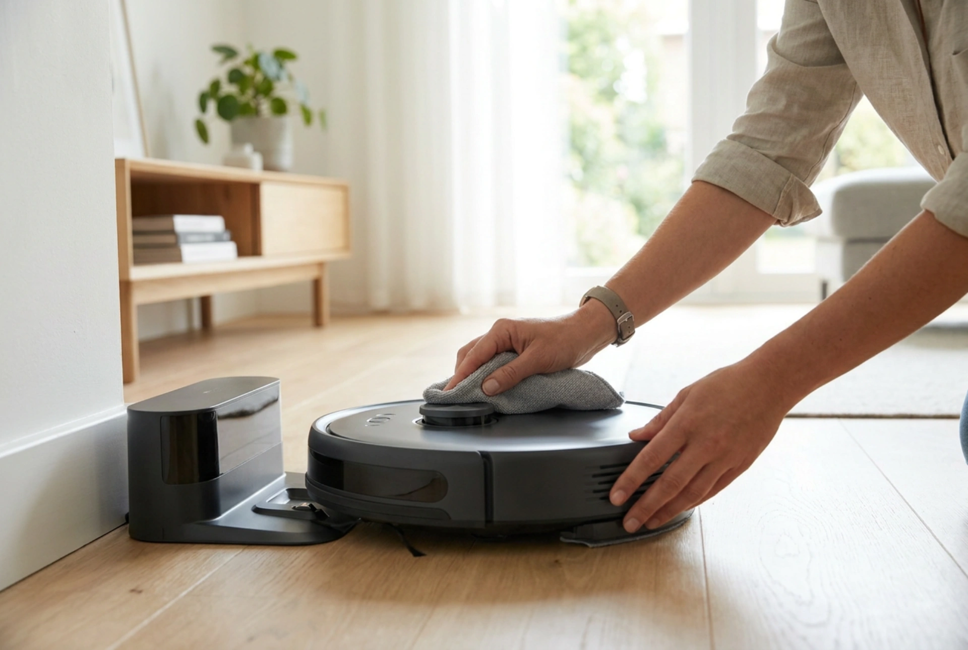 Onderhoud van een robotstofzuiger met automatisch leegstation