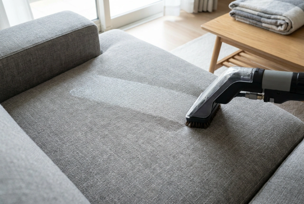 Veilig gebruik van een sproei-extractiereiniger op stoffen bekleding