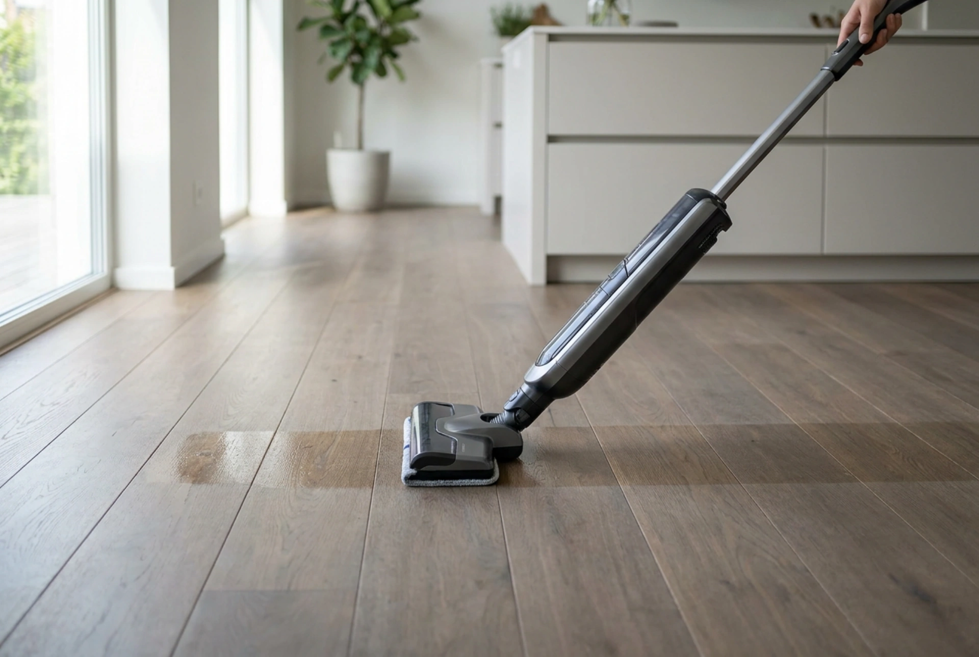 Hoe u een steelstofzuiger met dweilfunctie gebruikt zodat de vloer sneller droogt
