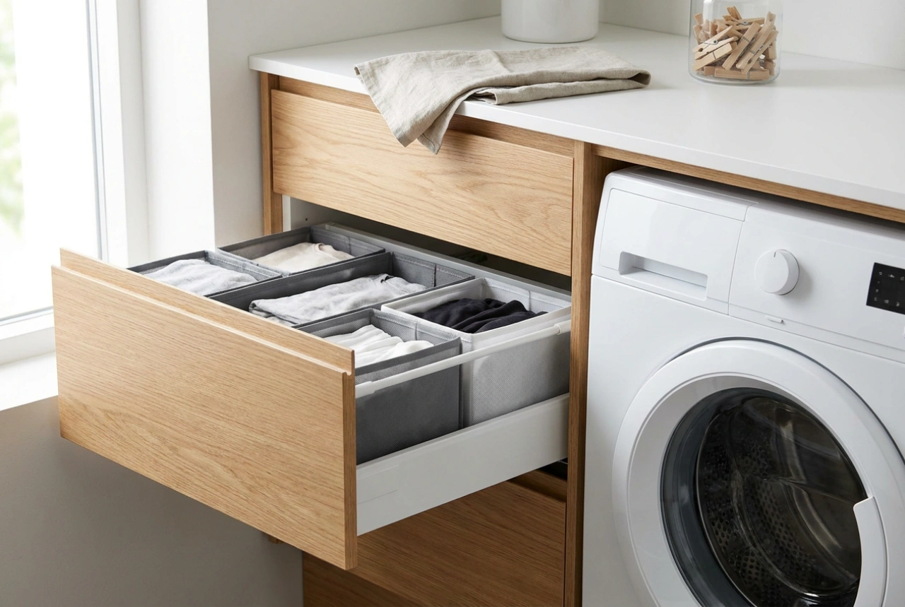 Uittrekbare wasmand en efficiënte wassortering voor de wasmachine