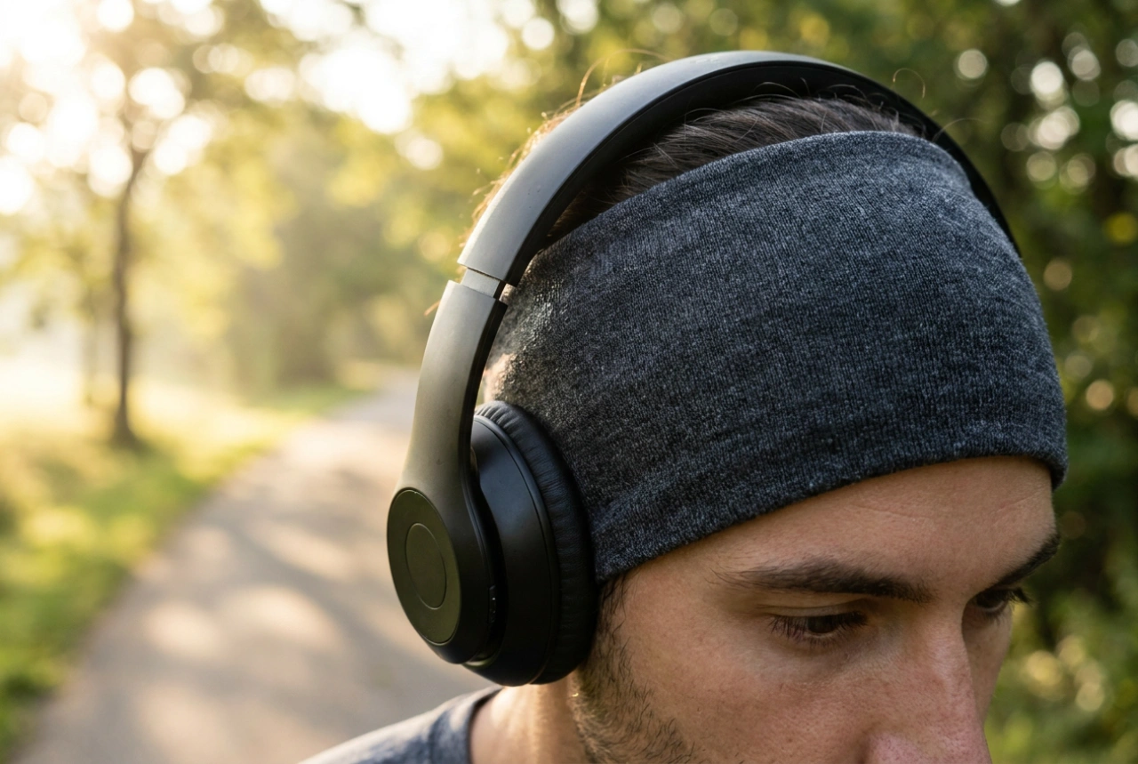 Over-ear koptelefoon dragen tijdens het hardlopen zonder afglijden