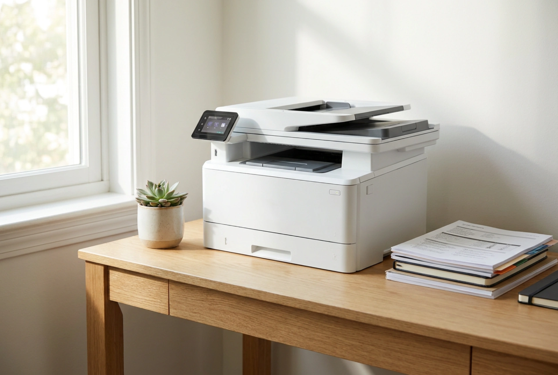 Compacte printer met scanner thuis: comfortabel werken op een klein bureau