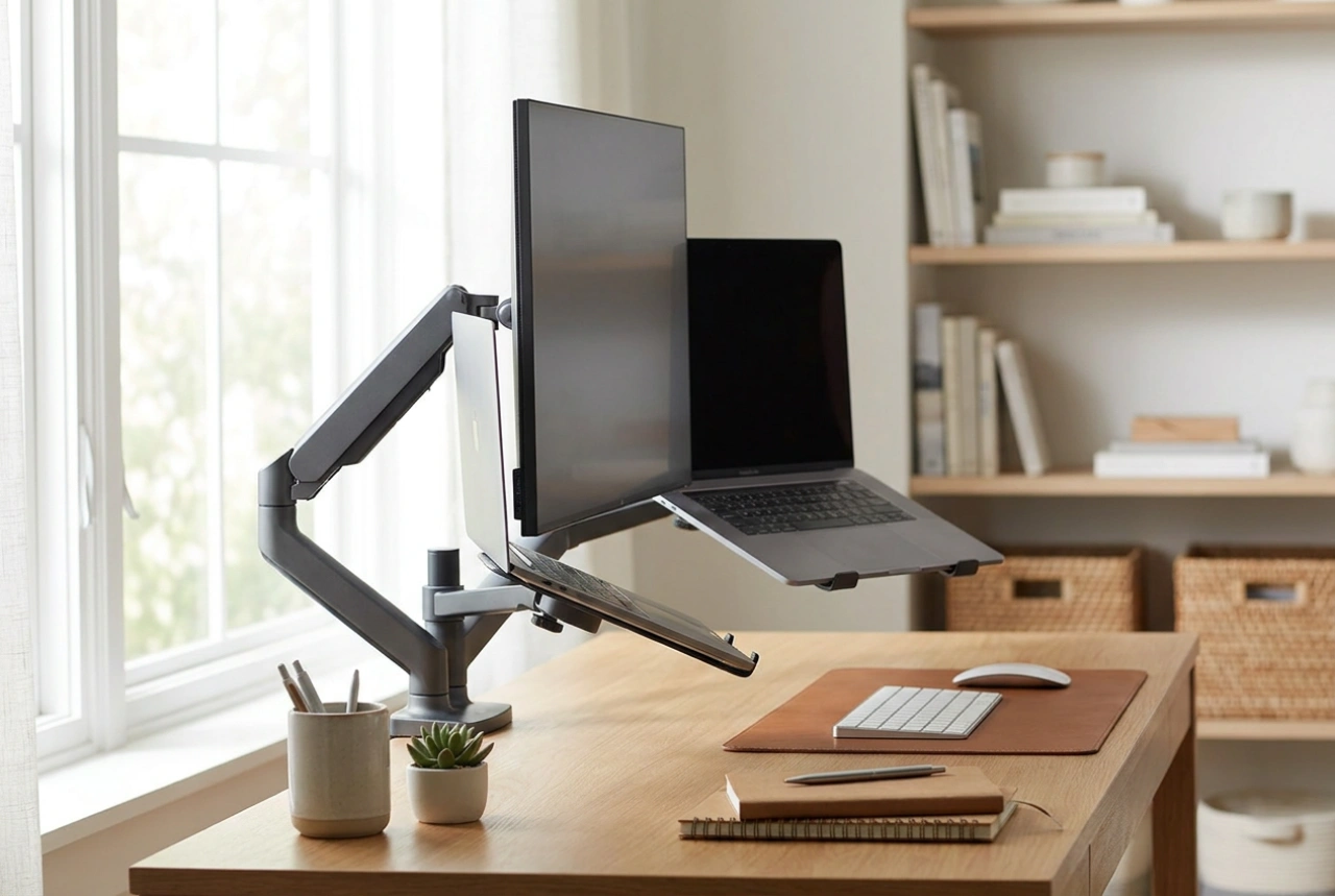 De optimale instelling van een monitor- en laptoparm op uw bureau