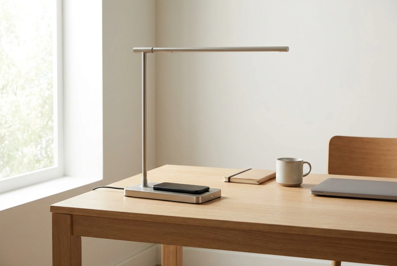 Zorgt een lamp met inductielader voor een opgeruimd bureau?