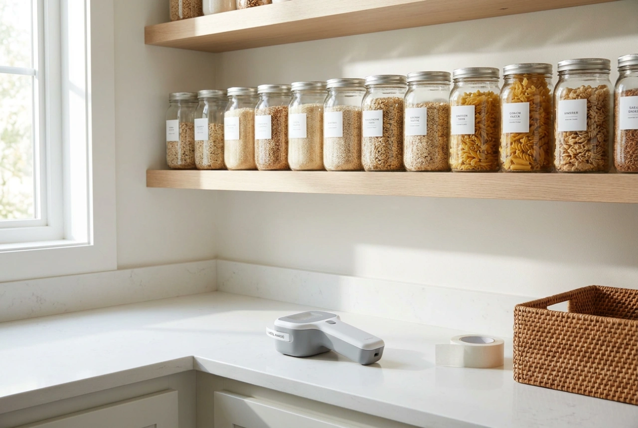 Zelfklevende etiketten en labelmakers bij het organiseren van schappen