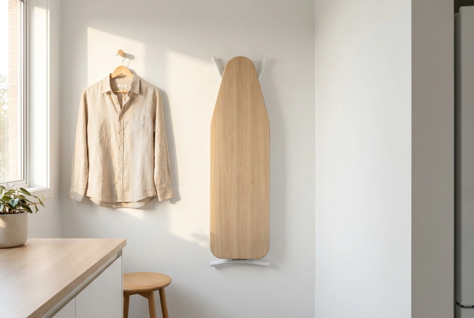 Wandgemonteerde strijkplank en de ergonomie van een klein appartement