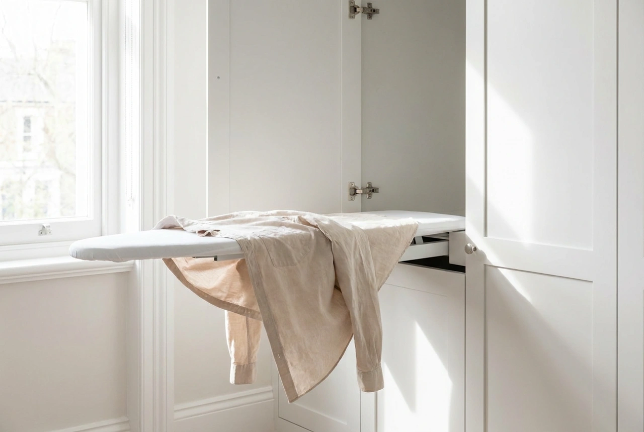Uitschuifbare strijkplank in de kast: regels voor een ergonomische montage