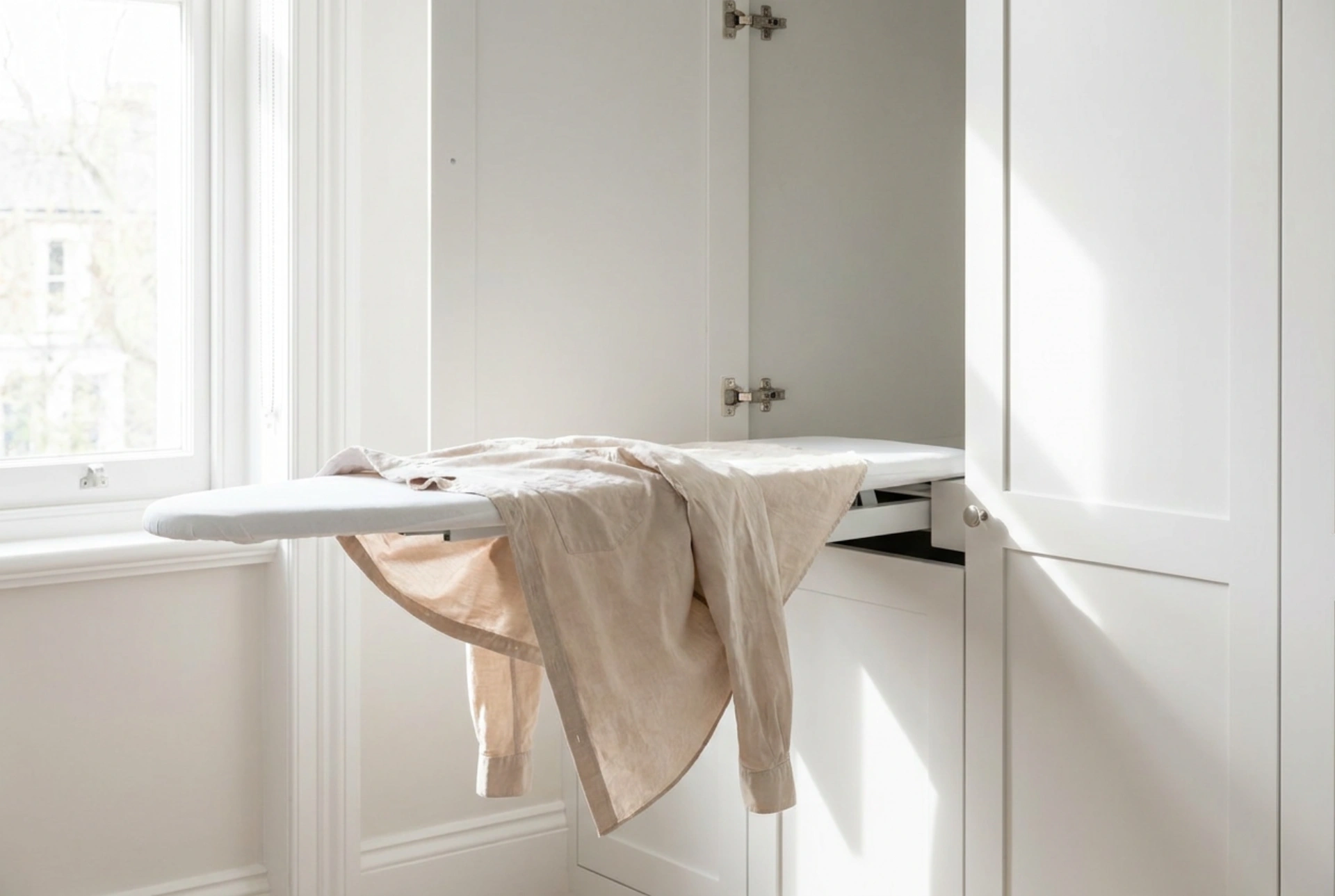 Uitschuifbare strijkplank in de kast: regels voor een ergonomische montage