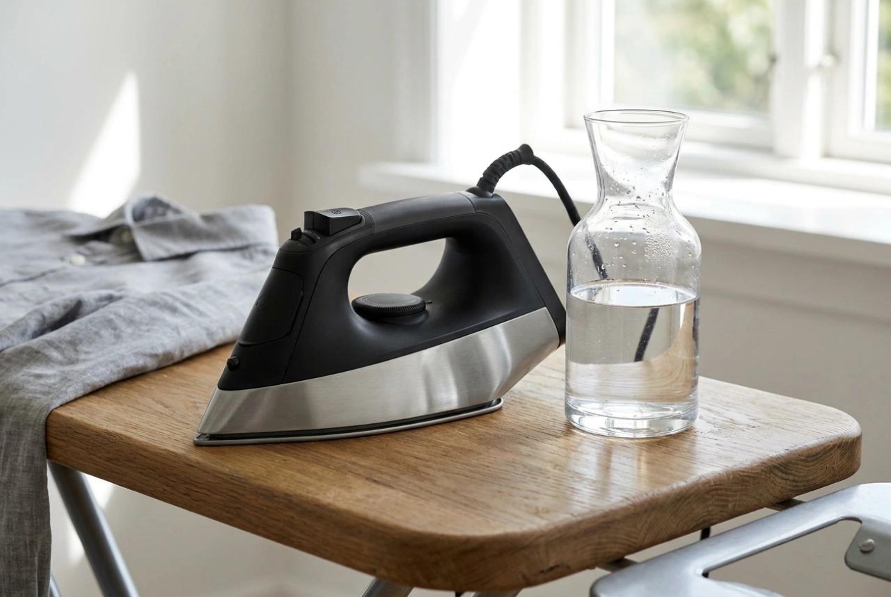Gedestilleerd of gedemineraliseerd water voor het stoomstrijkijzer