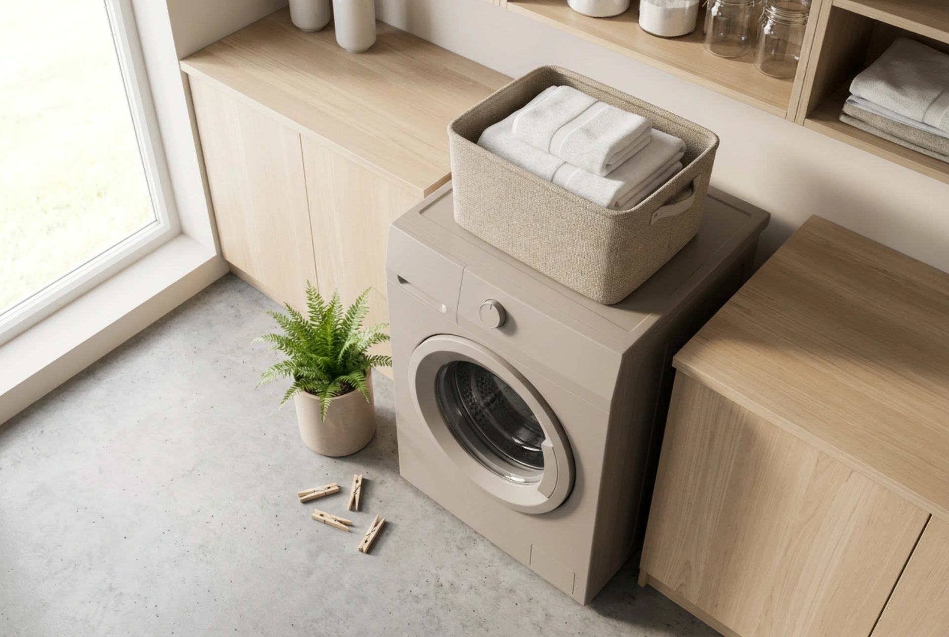 Hoe je een wasmand veilig op de wasmachine plaatst