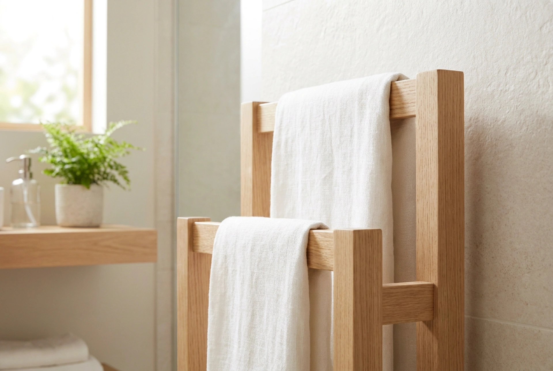 Houten handdoekrekken in de badkamer: effectieve vochtbescherming