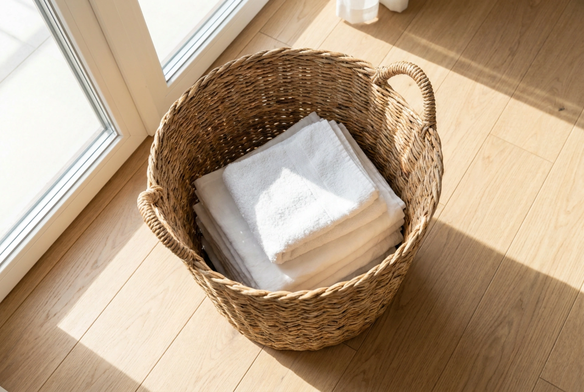 Gevlochten wasmand voor luchtige en hygiënische opslag van wasgoed