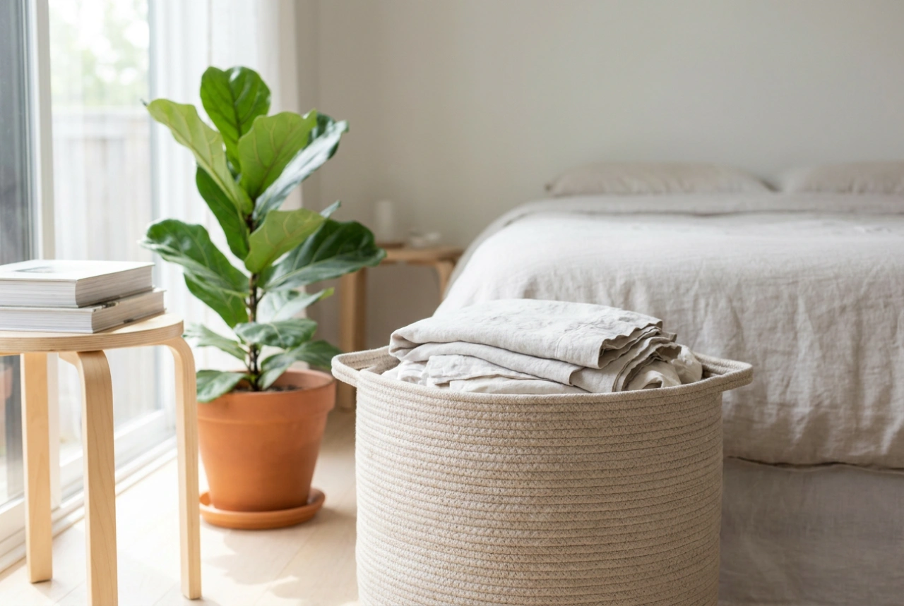 Een elegante wasmand die rust en orde in het interieur bewaart
