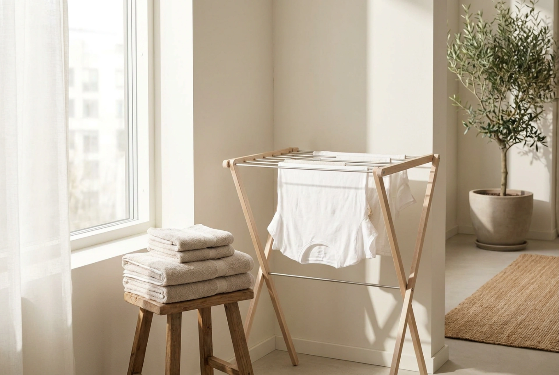Compact wasrek in een appartement zonder aparte wasruimte