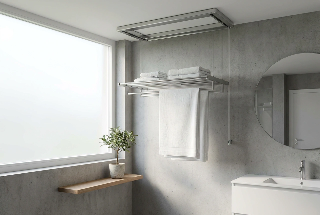 Plafondwasrekken in de badkamer: ventilatie en gebruiksgemak