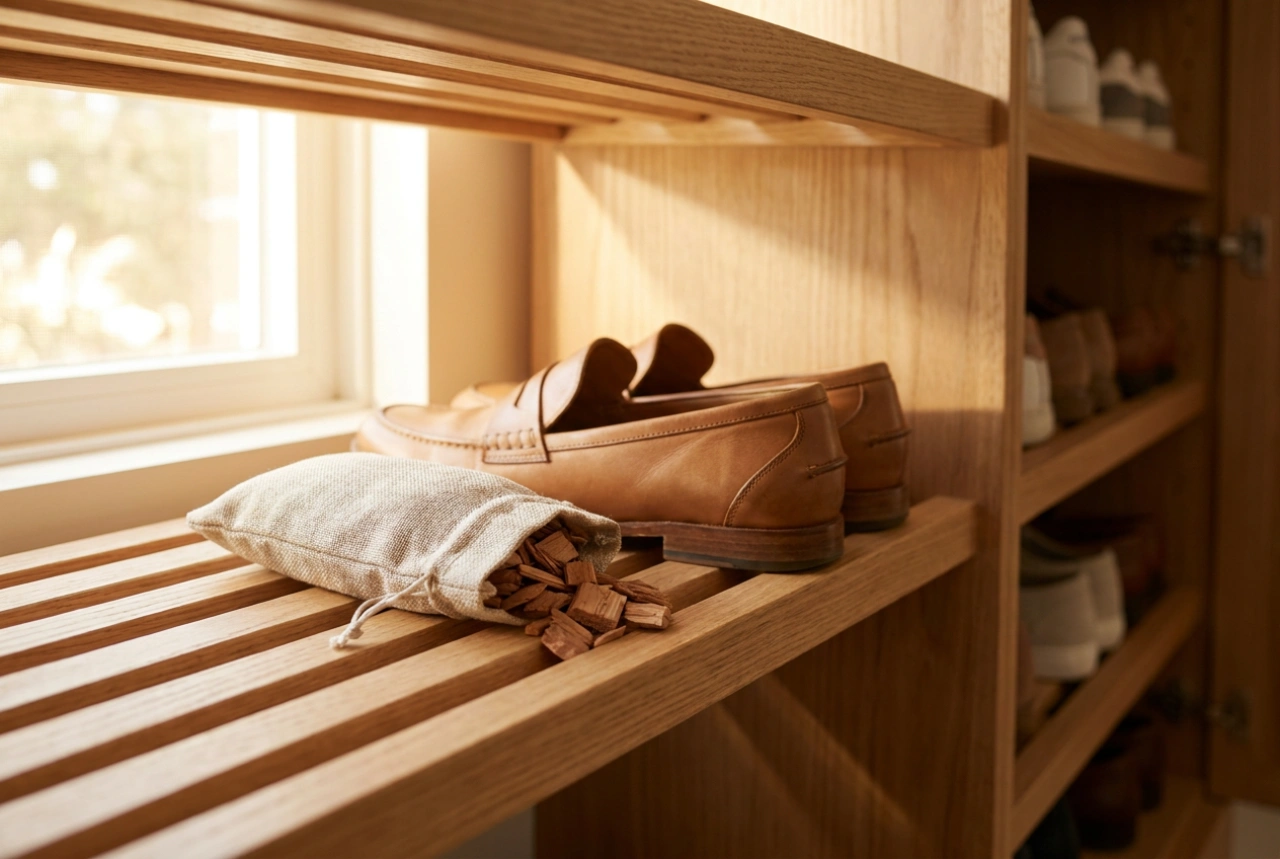 Schoenen geurvrij opbergen in een houten kast