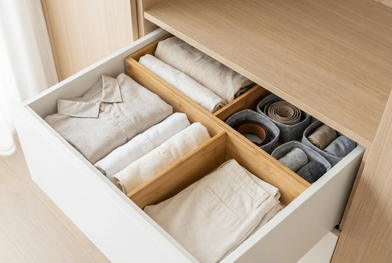 Hoe een witte ladenkast in te richten voor kleding en accessoires