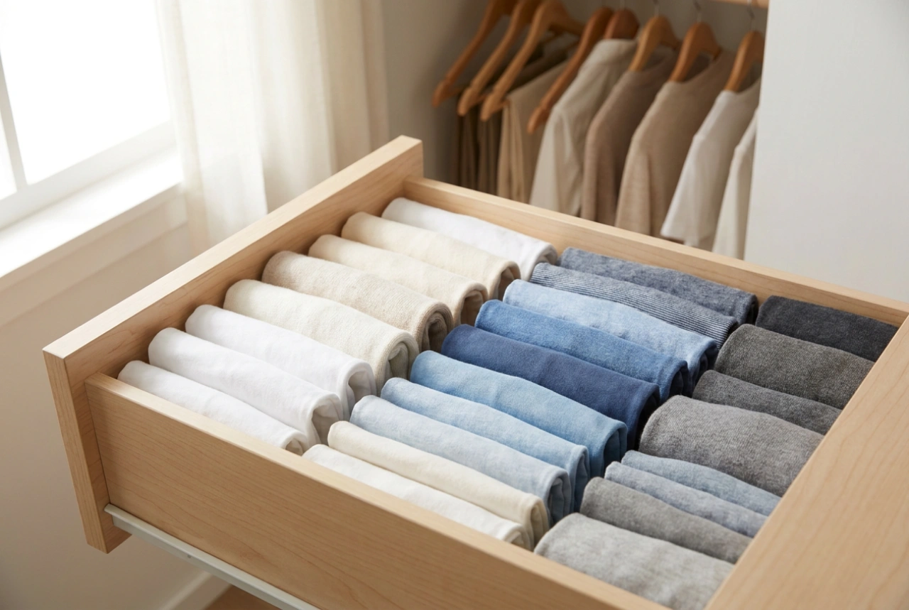 Hoe verdeel je kleding tussen de kledingkast en de ladekast in de slaapkamer