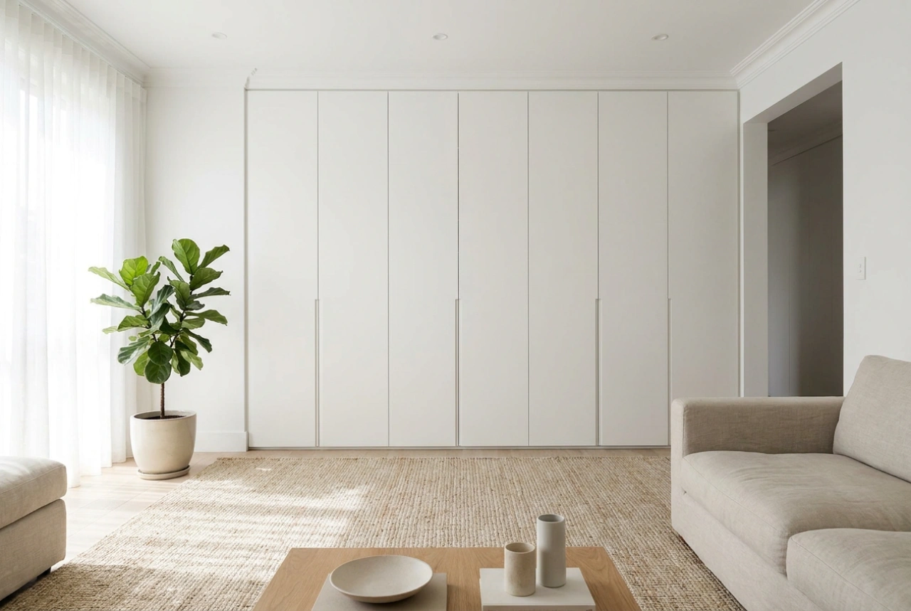 Hoe u een kledingkast in een appartementenwoonkamer plaatst met behoud van een luchtige uitstraling