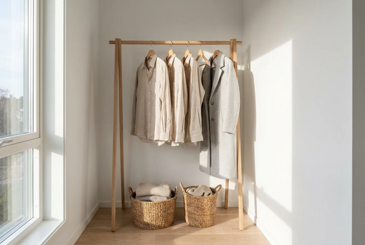 Hoe u een houten kledingrek optimaal gebruikt in een kleine garderobe