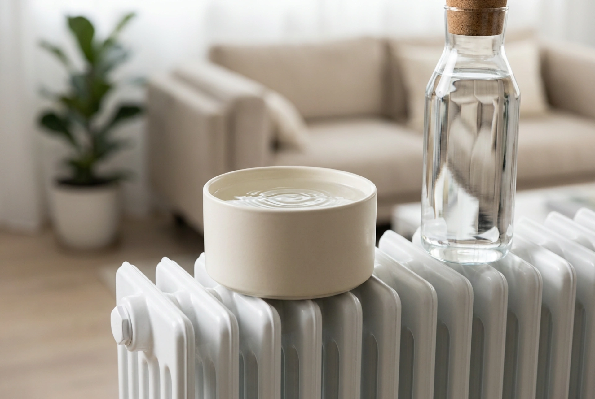 Luchtbevochtiger voor de radiator en de regels voor schoon water
