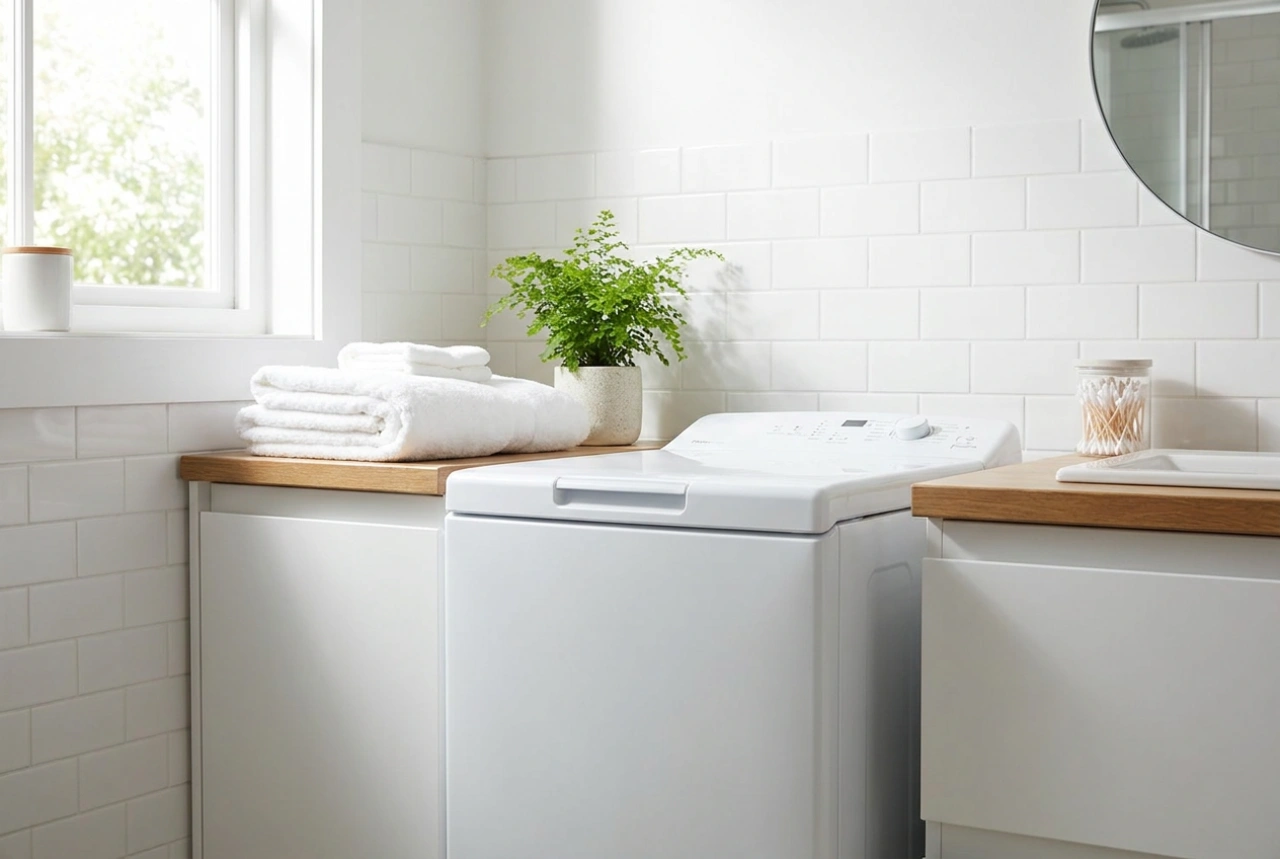 Bovenlader wasmachine integreren in een kleine badkamer